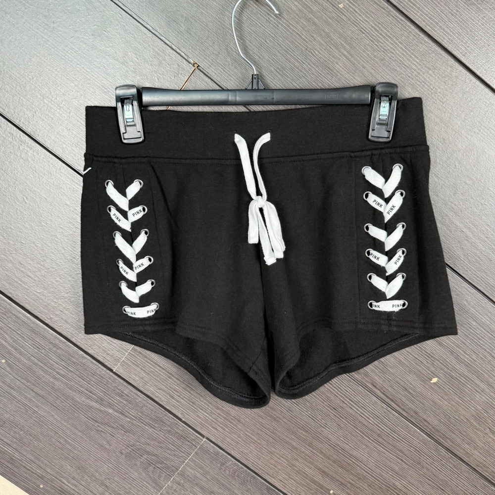 PINK Victoria's Secret Lace Up Lounge Shorts XS Black Y2K Corset NWOT McBling
